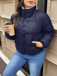 SHEIN Frenchy Áo khoác ngắn đệm bông cỡ lớn cho nữ - Màu xanh lam - Xem 6