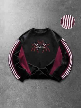 Felpa oversize da uomo con stampa a righe a contrasto e a ragno