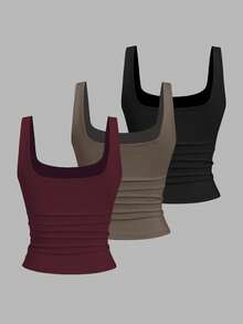 Sweetra Women's Casual Pleated Scoop Neck Tank Top, Summer - Multicolor - View 2