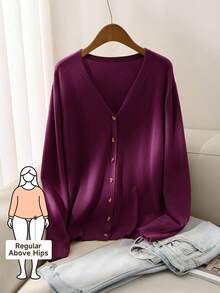CosyJoli Cárdigan informal de manga larga con botones de unicolor para mujer de talla grande en otoño/invierno - Rojo violeta - Ver 1
