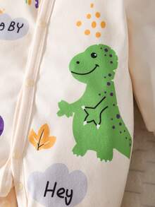Tutina per neonati e bambini piccoli con simpatico motivo a dinosauro, realizzata in tessuto morbido e confortevole, adatta per l'abbigliamento casual dei bambini - Albicocca - Visualizzare 5