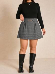 Elaquor 女士大码复古格子A字裙，秋冬款 - 彩色 - 查看 4