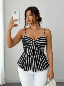 SHEIN Elenzya 大尺碼無袖優雅細肩帶上衣，適合工作、度假與休閒穿著 - 彩色 - 查看 6