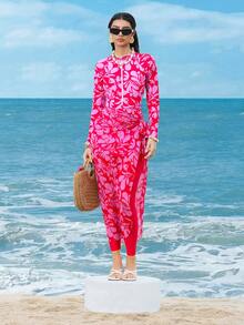 Swim Shayni 1pc Women Floral Random Print Zipper Modest One-Piece Swimsuit - Multicolor - View 5