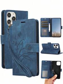 PU Leather Basic Drop-Proof Phone Case For Credit Card Holder, Flip Wallet Case - Blue - View 12