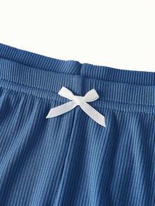 Bonmuse 3pcs/Set Women Solid Color Ruffle Trim Bow Camisole Top & Pants Pajama Setfor Summer - Multicolor - View 13