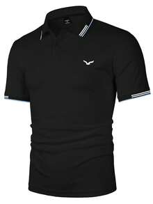 Manfinity Mode 男士极简印花短袖Polo衫 - 黑色 - 查看 4