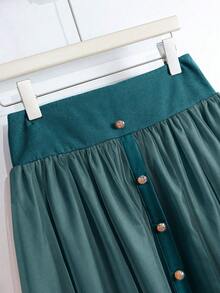 GlowEve 女士优雅网眼拼布纽扣装饰休闲通勤裙