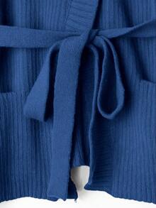 GlowEve 新款女士V领开衫，欧美风撞色优雅简约时尚针织上衣 - 藍色 - 查看 4