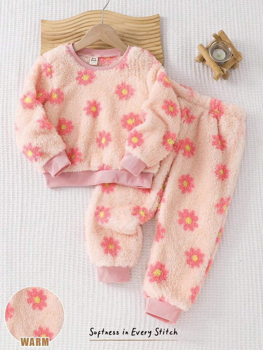 Cozy Pixies 两件套女童柔软针织圆领长袖卫衣和松紧腰裤套装 - 淺粉色 - 查看 1