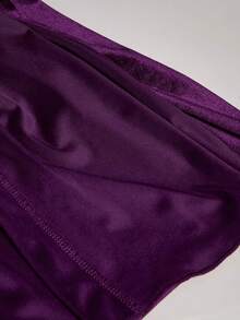 ROMWE Gothic Retro Palace Style Contrast Color Lace Trim Velvet Long Jacket For Women - Purple - View 12