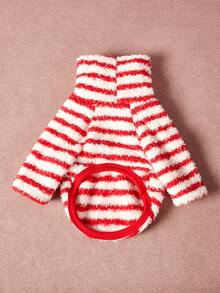 1件宠物秋冬双面毛绒弹力舒适保暖面料高领时尚复古红白条纹狗狗连帽衫 - 彩色 - 查看 3