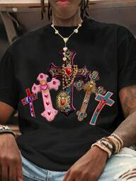 Rovax Comfortable Men's White Crew Neck T-Shirt, Cross Jesus Print T-Shirt, Crew Neck, Short Sleeve, Concert Wear T-Shirt, Vintage Shirt, Graphic T-Shirt, Funny Shirt, Friend Gift,