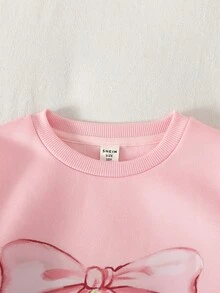 SHEIN 少女樱桃蝴蝶结可爱图案连帽衫套装，格子红色百褶裙 - 淺粉色 - 查看 8