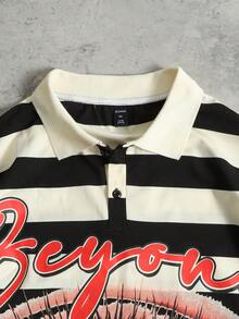ROMWE MEN Street Life Spring Casual Graphic Men'S Casual Striped Eye Print Loose Polo Shirt, Autumn - Multicolor - View 3