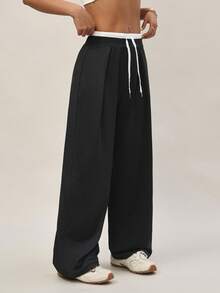 Dewbera Pantalones deportivos casuales de unicolor para mujer - Negro - Ver 6