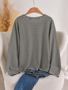 CosyJoli Áo phông thường ngày cỡ lớn dành cho nữ, Áo sọc, Áo cài nút, Trang phục đi chơi dành cho nữ, Trang phục thường ngày dành cho nữ, Áo cài nút kim loại, - màu đen - Xem 2