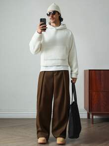 HUEFORM Áo nỉ có mũ trùm đầu Sherpa cỡ lớn dáng rộng cho nam - Màu be - Xem 4