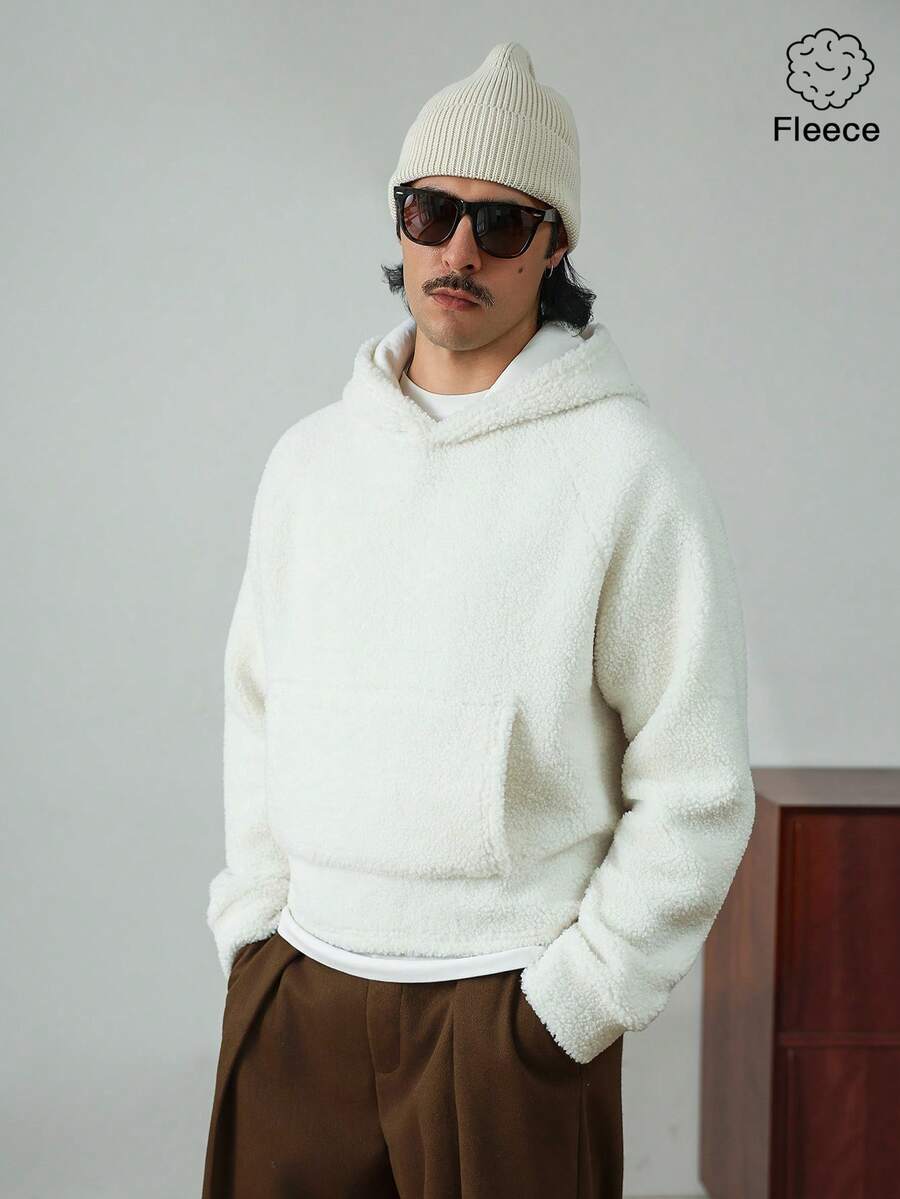 HUEFORM Áo nỉ có mũ trùm đầu Sherpa cỡ lớn dáng rộng cho nam - Màu be - Xem 1