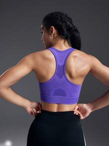 Powerista Reggiseno sportivo aderente e alla moda con scollo a barca e schiena scoperta, di colore unito - Viola - Visualizzare 3