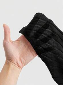 SHEIN Essnce Plus Size Solid Color Square Neck Split Hem Fitted Long Sleeve Dress - Black - View 7