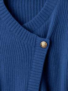 GlowEve 新款女士V领开衫，欧美风撞色优雅简约时尚针织上衣 - 藍色 - 查看 5