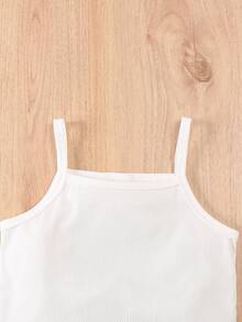 SHEIN Elladie kids 女童三件套正式套装：粉色西装外套、针织吊带背心、珍珠装饰短裤，休闲优雅夏季装扮 - 綠色 - 查看 5