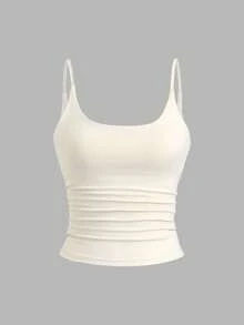 Sweetra 3pcs/Set Women's Sexy Short Casual Commuter Versatile Daily Spaghetti Strap Square Neck Camisole In Apricot, Coffee Brown And Black - Multicolor - View 5