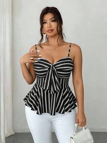 SHEIN Elenzya 大尺碼無袖優雅細肩帶上衣，適合工作、度假與休閒穿著 - 彩色 - 查看 2