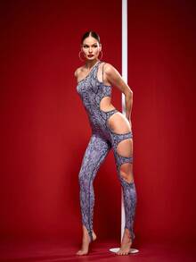 Menodora SHEIN Sport Leopard Print Sleeveless Backless Jumpsuit For Women, Other Dance Wear - Purple - View 4