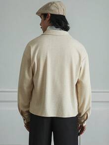 HUEFORM Men's Old Money Snap Design Casual Everyday Versatile Long Sleeve Shirt,Textured Fabric, Stiff Fabric Suitable For Commuting Occasions - Beige - View 2