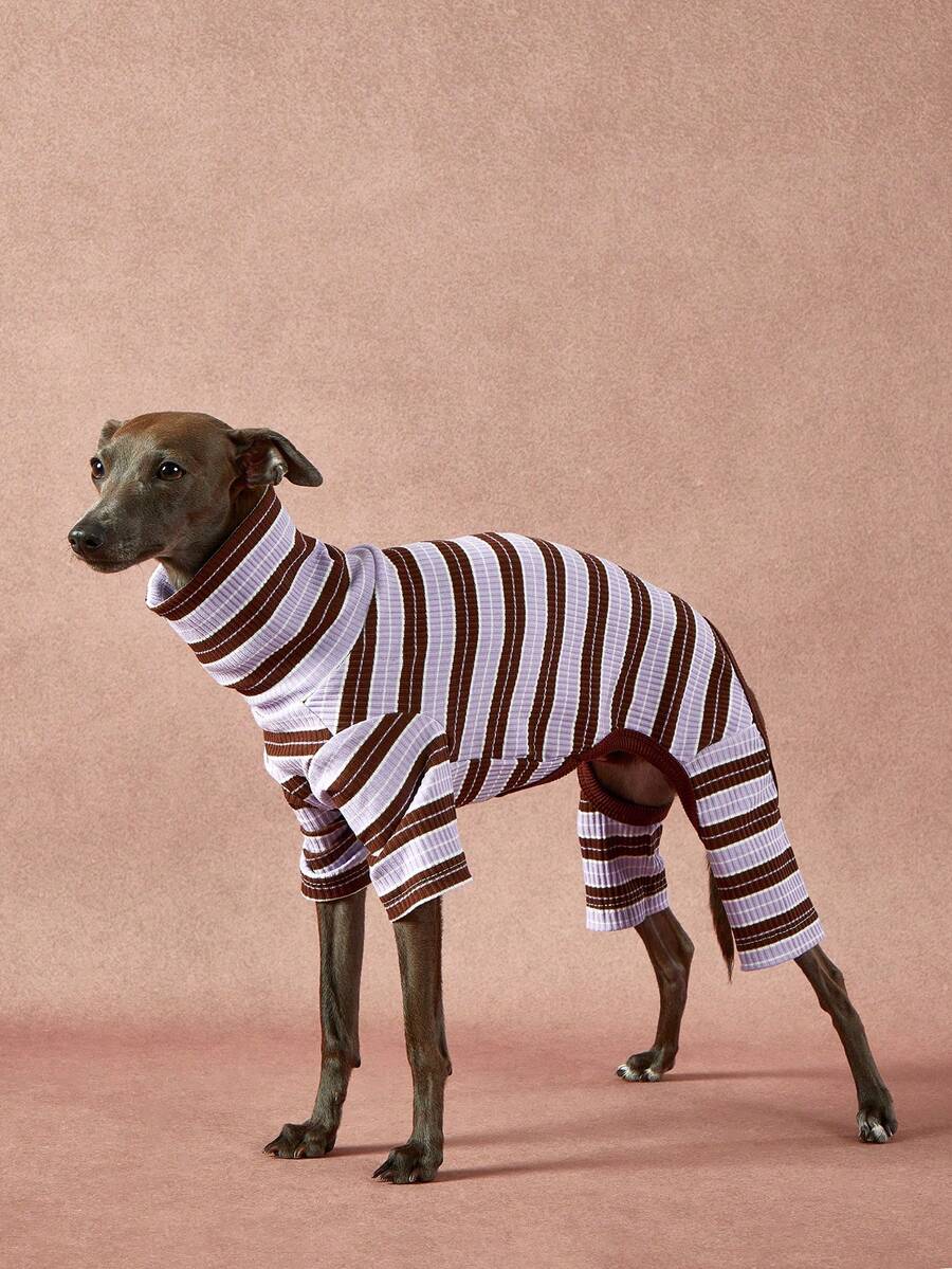 1件宠物秋冬时尚经典复古保暖弹力舒适狗狗高领连体衣 - 彩色 - 查看 1