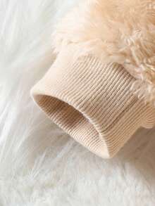 SHEIN 婴儿简约图案连帽可爱长袖睡衣 - 卡其色 - 查看 4