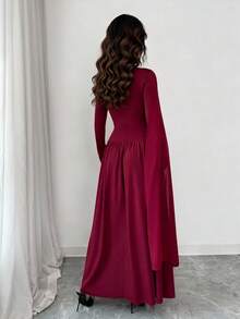 Rafferiza Damen gestricktes, eng anliegendes Kleid mit elastischem Bund und A-Linie in Weinrot und Lila, Chiffon-Schleifendesign, Metalldesign, Herbst- und Winterbekleidung, Outdoor Outfit, modisch und elegant, geeignet für den täglichen Gebrauch, Hochzeiten, Bankette, tägliche Fahrten, Abschlussfeiern, Festivalveranstaltungen, Urlaub - Bordeaux - Übersicht 2