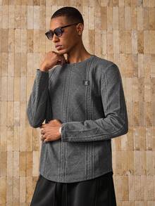 Manfinity NXTstreet 针织休闲圆领百搭日常灰色长袖T恤 - 深灰色 - 查看 3