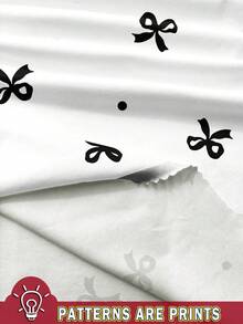 SHEIN Leap Crew 青少年女孩休闲蝴蝶结装饰简约圆领短袖长裤睡衣套装，适合夏季 - 彩色 - 查看 3