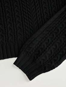 SHEIN Franclia Sweater Pullover Wanita Kasual Minimalis Serbaguna untuk Berpergian, Leher Bulat, Tali Putar, Lengan Lentera, Musim Gugur/Dingin - Hitam - View 3