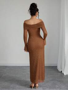 Rafferiza Women's Elegant Off-Shoulder Rhinestone Mesh Maxi Dress