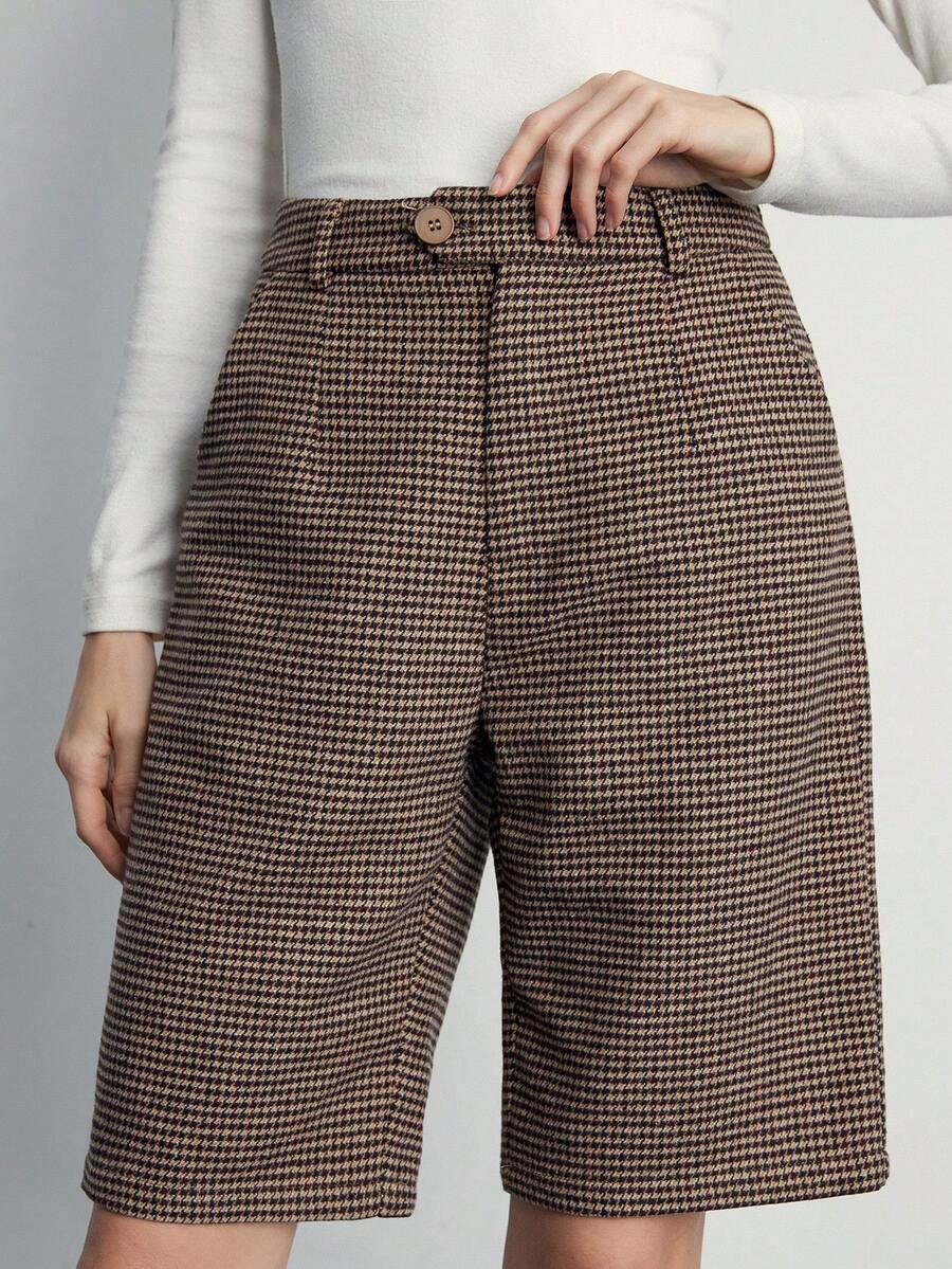 Aveloria Modichic 女士千鸟格百慕大休闲宽松中腰直筒裤