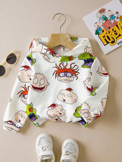 Nick 90s | SHEIN 男婴卡通绿色恐龙图案休闲白色连帽卫衣