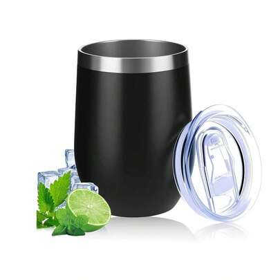 1 pieza Mate de acero inoxidable - Taza aislada de doble pared de 350ml con tapa y pajita