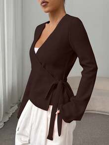 SHEIN Unity Tie-Front Casual Loose Cardigan For Women, Versatile Fall Winter Cloth For Women