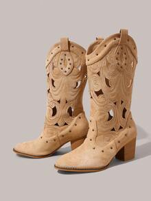 Styleloop Women's Western Boots, Boho Style, Retro American Style, Bohemian, Western Music Festival, Party, Christmas, Halloween Outfit Valentine's Day - Apricot - View 3