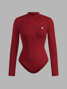 SHEIN EZwear 2件套女式小马印花拉链高领紧身连衣裤 - 彩色 - 查看 7