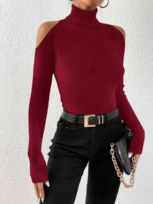 Firerie Kids Firerie Kids Tween Girls' Casual Solid Color Hollow Out Long Sleeve Snug Fit T-Shirt, Spring & Autumn - Burgundy - View 5