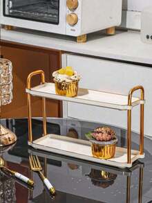 1 pieza Bandeja rectangular de 2 niveles de color blanco lechoso, para servir desayuno, pan, pastel - blanco lechoso - Ver 6