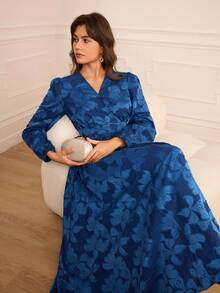 Lilora 女士优雅碎花V领连衣裙 - 湖藍色 - 查看 8