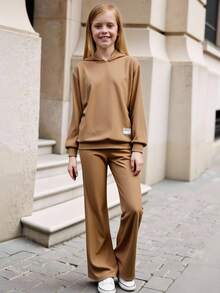 SHEIN ChillGRL 2pcs Tween Girls Casual Long Sleeve Hoodie And Pants Set Fall Winter