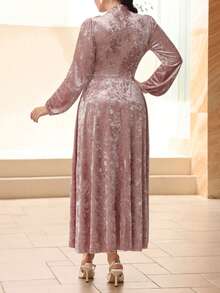 Modelyn Elegant Pink Velvet Ruched Tie-Up Long Dress For Women, Autumn/Winter