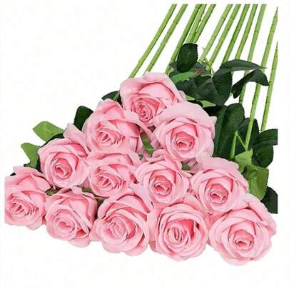1pc/5pcs/10pcs/12pcs/20pcs Pink Valentine's Day Wedding Decorations Artificial Rose Silk Flowers Realistic Long Stem Rose Bouquet For Home Wedding Decorations Party